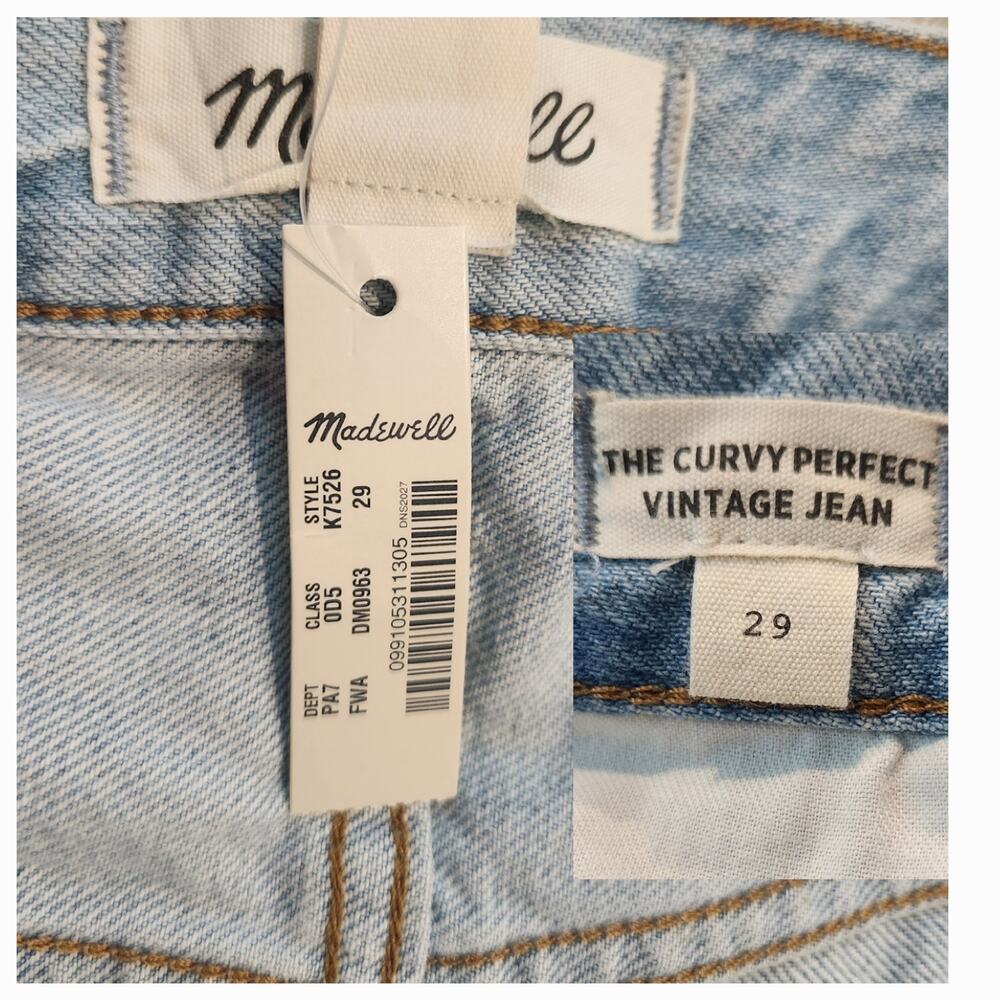 NWT Madewell Curvy Perfect Vintage Jean, light wash, sz 29, inseam 27.5" - Picture 3 of 10